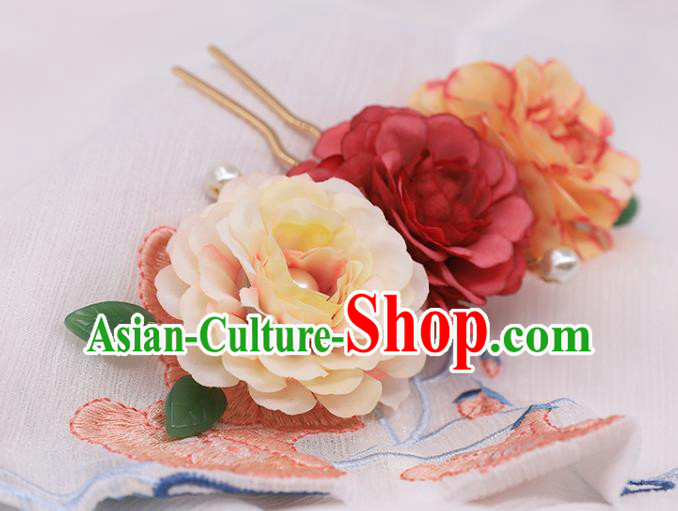 China Ancient Princess Silk Peony Hairpin Traditional Song Dynasty Palace Lady Pearls Hair Stick