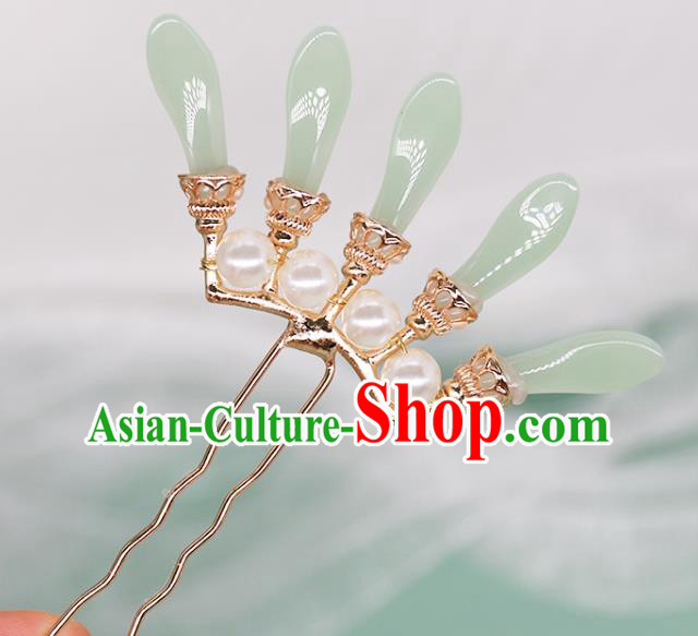 China Ancient Palace Lady Golden Hairpin Traditional Song Dynasty Princess Green Bamboo Leaf Hair Stick