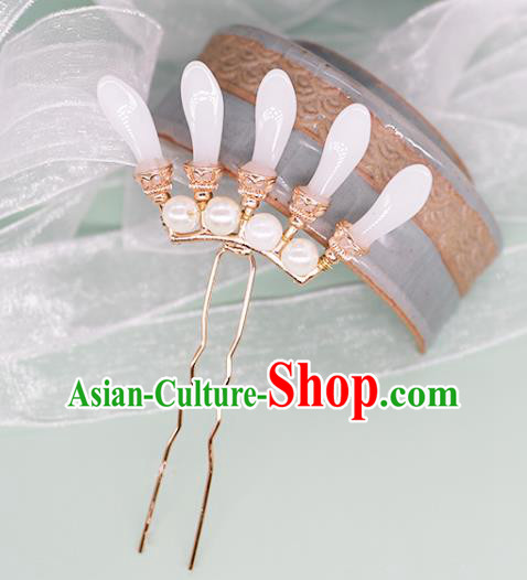 China Ancient Palace Lady White Bamboo Leaf Hairpin Traditional Song Dynasty Princess Pearls Hair Stick