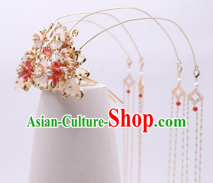 China Ancient Noble Lady Tassel Hairpin Traditional Ming Dynasty Princess Plum Hair Crown