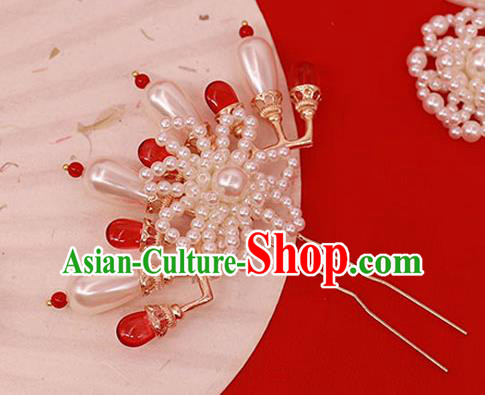China Ancient Palace Lady Hairpin Traditional Ming Dynasty Princess Pearls Hair Stick