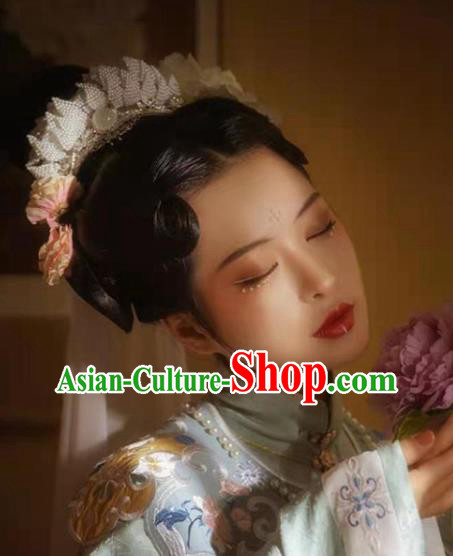 China Ancient Imperial Consort Hair Accessories Traditional Song Dynasty Court Pearls Lotus Hair Crown