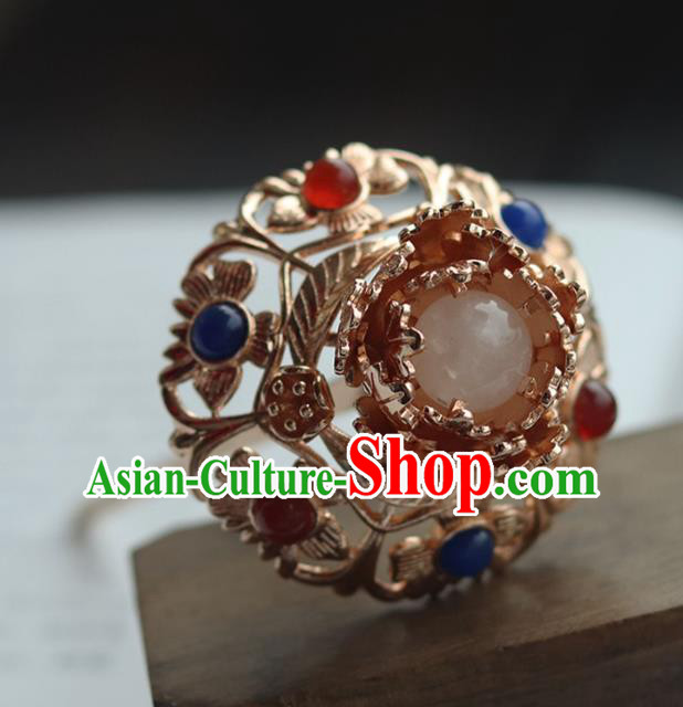 China Ancient Court Lady Gems Hairpin Traditional Ming Dynasty Empress Golden Hair Stick