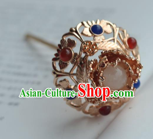 China Ancient Court Lady Gems Hairpin Traditional Ming Dynasty Empress Golden Hair Stick