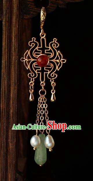 Chinese Traditional Qing Dynasty Court Lady Golden Earrings Ancient Empress Ear Jewelry
