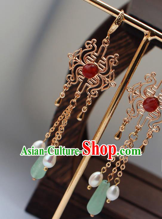 Chinese Traditional Qing Dynasty Court Lady Golden Earrings Ancient Empress Ear Jewelry