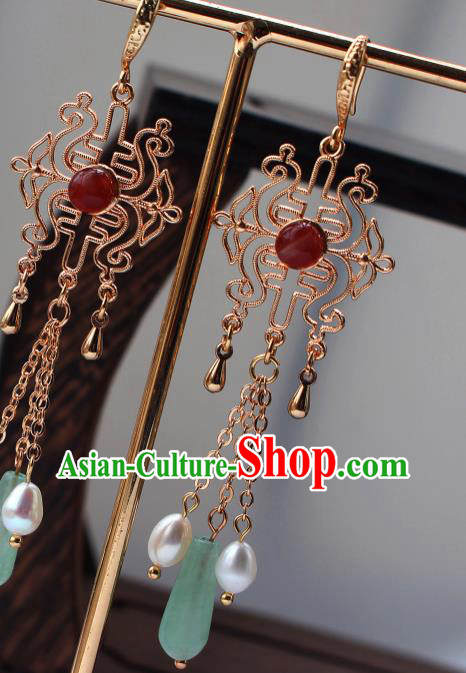 Chinese Traditional Qing Dynasty Court Lady Golden Earrings Ancient Empress Ear Jewelry