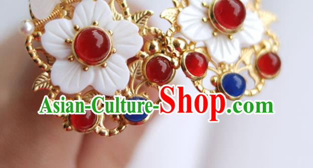 China Ancient Palace Lady Gems Hairpin Traditional Ming Dynasty Princess Jade Butterfly Hair Stick