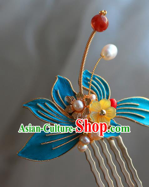 China Ancient Princess Pearls Hairpin Traditional Ming Dynasty Palace Lady Orchids Hair Comb