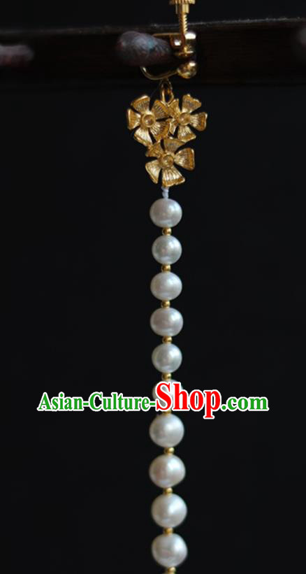 Chinese Traditional Song Dynasty Court Woman Earrings Ancient Imperial Concubine Pearls Tassel Ear Jewelry