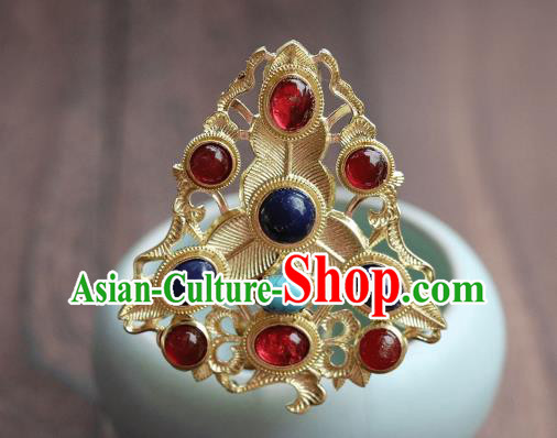 China Ancient Queen Golden Hairpin Traditional Ming Dynasty Empress Gems Hair Crown