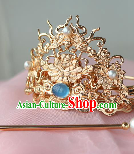 Chinese Traditional Tang Dynasty Prince Golden Hairdo Crown and Hairpin Ancient Noble Childe Hair Accessories