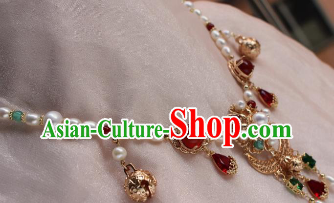 China Ancient Palace Lady Pearls Hair Jewelry Traditional Tang Dynasty Princess Agate Eyebrows Pendant