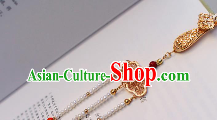 Chinese Traditional Qing Dynasty Pearls Tassel Pendant Ancient Imperial Concubine Brooch Accessories