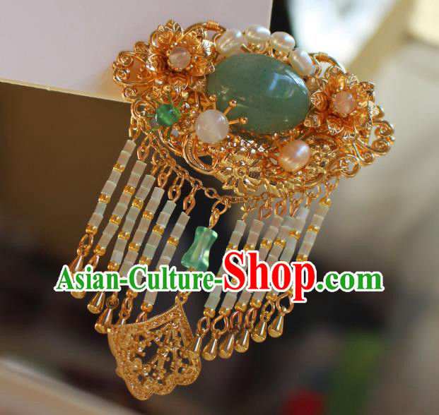 China Ancient Princess Aventurine Hairpin Headwear Traditional Ming Dynasty Court Lady Tassel Hair Comb