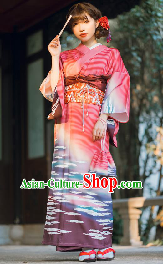 Asian Japan Bride Red Homongi Kimono Japanese Traditional Wedding Costumes