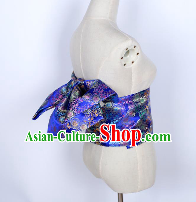 Japan Traditional Yukata Waistband Japanese Kimono Royalblue Brocade Belt