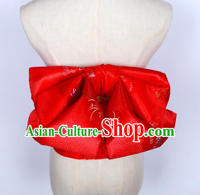 Japanese Kimono Red Brocade Belt Japan Traditional Yukata Waistband
