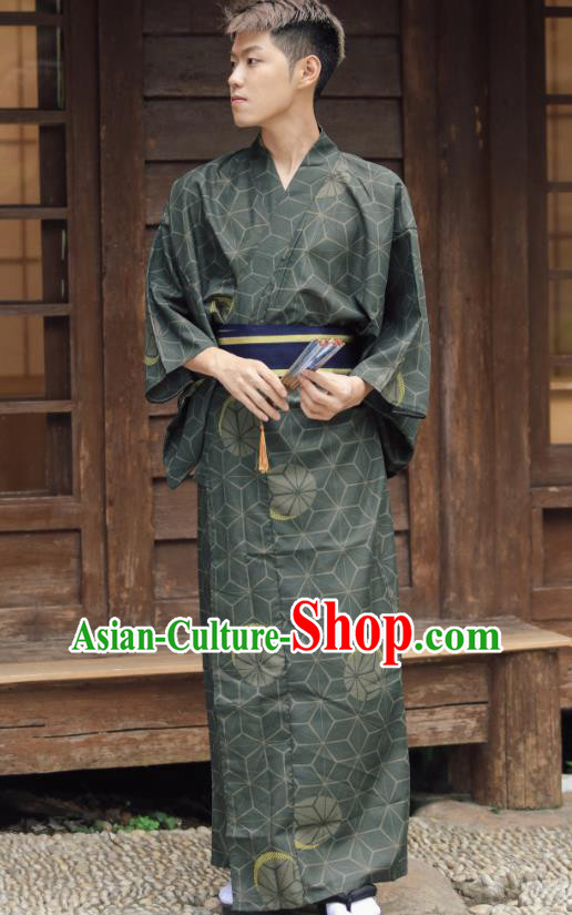 Japanese Cosplay Samurai Clothing Asian Japan Traditional Dark Green Yukata