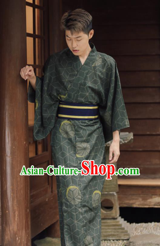 Japanese Cosplay Samurai Clothing Asian Japan Traditional Dark Green Yukata