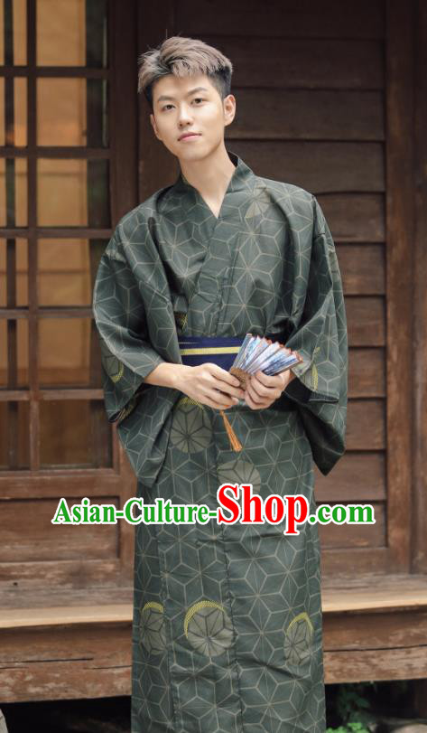 Japanese Cosplay Samurai Clothing Asian Japan Traditional Dark Green Yukata