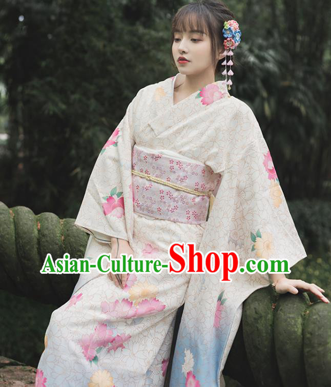 Japanese Traditional Summer Festival Yukata Dress Asian Japan Printing Furisode Kimono Clothing