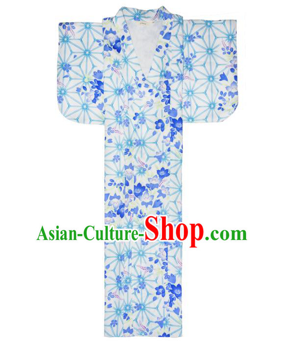 Japanese Traditional Hanabi Taikai Yukata Dress Asian Japan Summer Festival Printing White Kimono Fashion