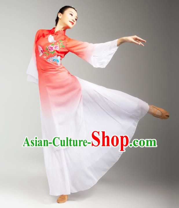 Chinese Traditional Stage Performance Costumes Classical Dance Embroidered Outfits Umbrella Dance Red Dress