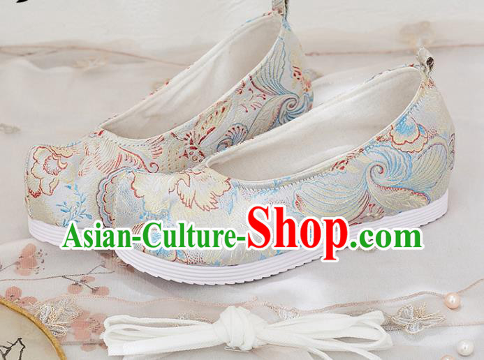 China Traditional Princess Hanfu Bow Shoes Handmade Woman Shoes National Beige Brocade Shoes