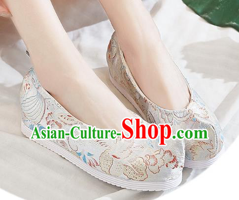 China Traditional Princess Hanfu Bow Shoes Handmade Woman Shoes National Beige Brocade Shoes