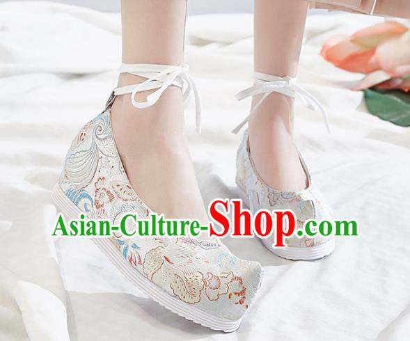 China Traditional Princess Hanfu Bow Shoes Handmade Woman Shoes National Beige Brocade Shoes