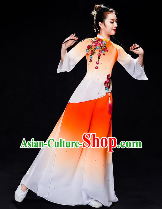 China Folk Dance Performance Orange Uniforms Fan Dance Yangko Dance Clothing