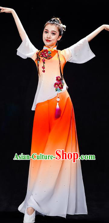 China Folk Dance Performance Orange Uniforms Fan Dance Yangko Dance Clothing
