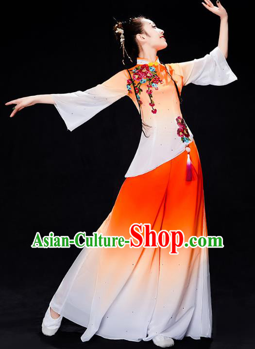 China Folk Dance Performance Orange Uniforms Fan Dance Yangko Dance Clothing