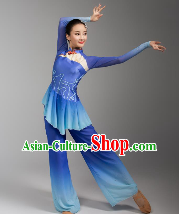 China Fan Dance Stage Performance Clothing Folk Dance Yangko Dance Royalblue Uniforms