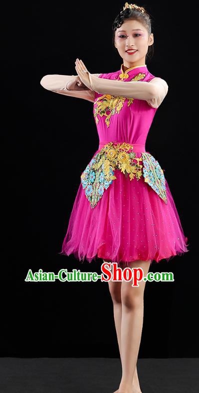 China Modern Dance Clothing Jazz Dance Rosy Dress Spring Festival Gala Performance Outfits