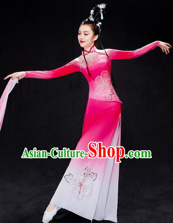 Chinese Traditional Classical Dance Performance Costumes Fan Dance Rosy Outfits Umbrella Dance Clothing
