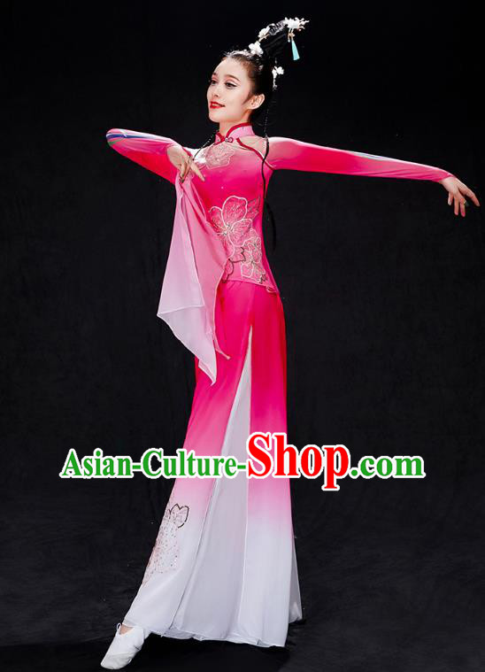 Chinese Traditional Classical Dance Performance Costumes Fan Dance Rosy Outfits Umbrella Dance Clothing