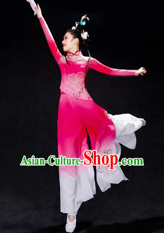 Chinese Traditional Classical Dance Performance Costumes Fan Dance Rosy Outfits Umbrella Dance Clothing