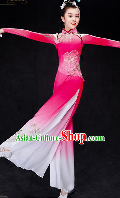 Chinese Traditional Classical Dance Performance Costumes Fan Dance Rosy Outfits Umbrella Dance Clothing