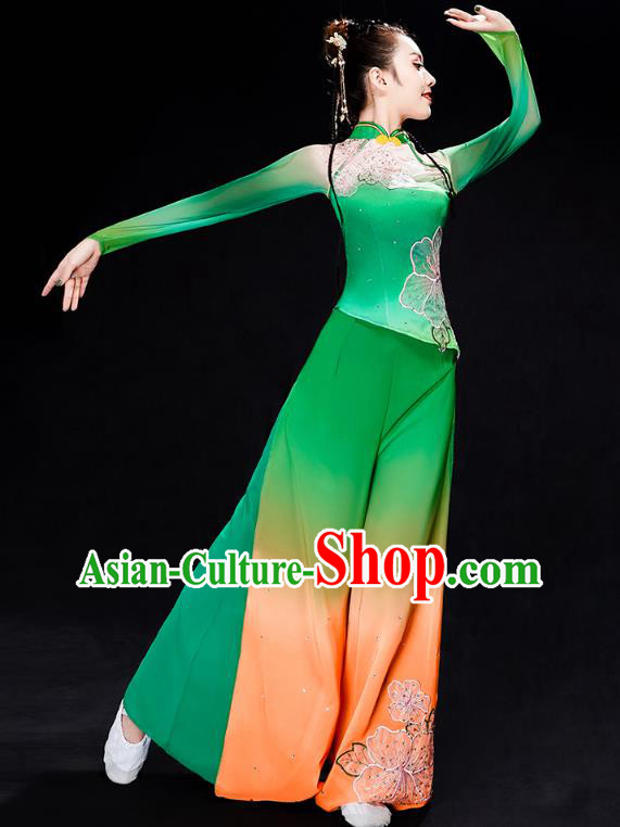 Chinese Umbrella Dance Clothing Traditional Classical Dance Performance Costumes Fan Dance Green Outfits