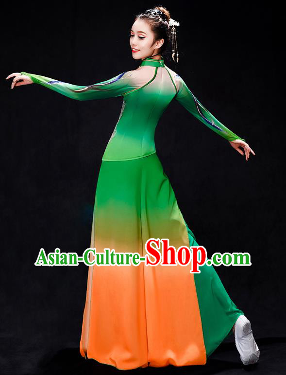 Chinese Umbrella Dance Clothing Traditional Classical Dance Performance Costumes Fan Dance Green Outfits