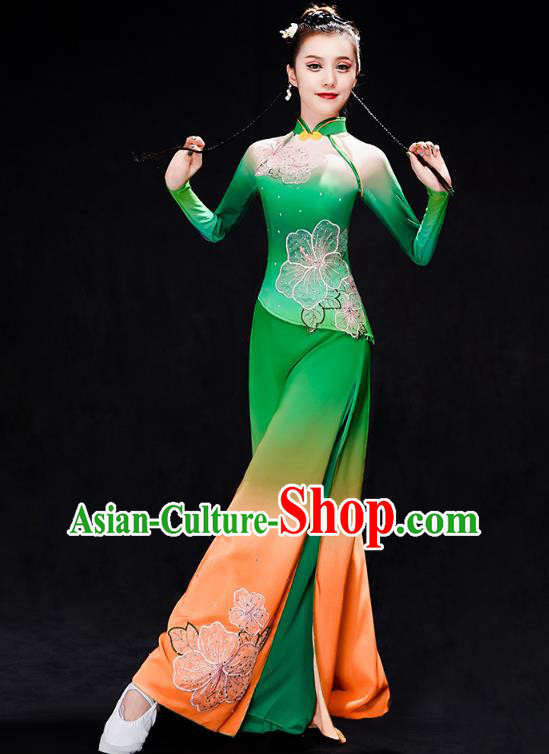 Chinese Umbrella Dance Clothing Traditional Classical Dance Performance Costumes Fan Dance Green Outfits