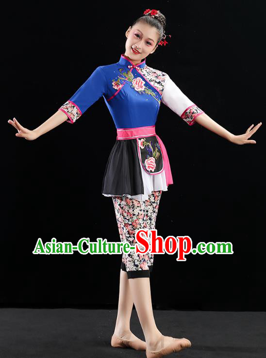 China Country Woman Dance Uniforms Fan Dance Stage Performance Clothing Folk Dance Costume