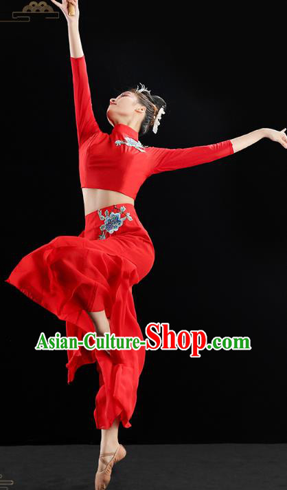 Chinese Traditional Classical Dance Costumes Fan Dance Red Outfits Umbrella Dance Clothing