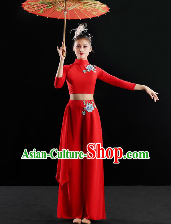 Chinese Traditional Classical Dance Costumes Fan Dance Red Outfits Umbrella Dance Clothing