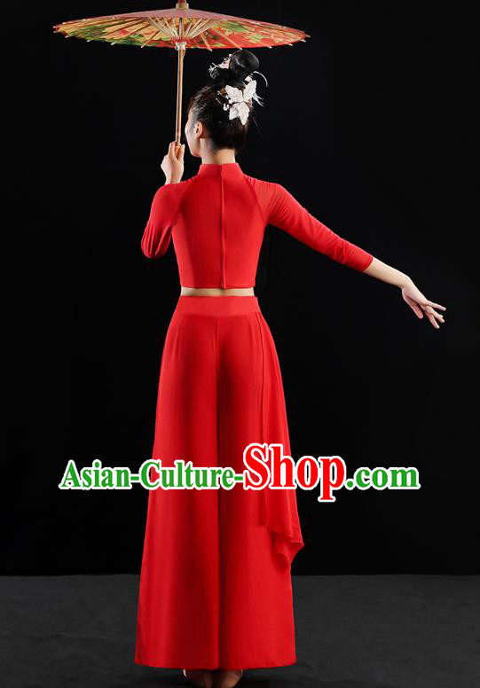 Chinese Traditional Classical Dance Costumes Fan Dance Red Outfits Umbrella Dance Clothing