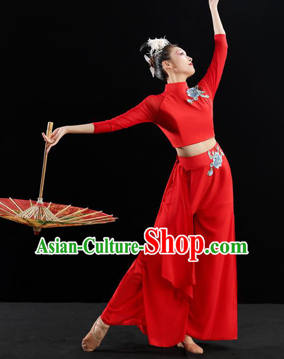 Chinese Traditional Classical Dance Costumes Fan Dance Red Outfits Umbrella Dance Clothing