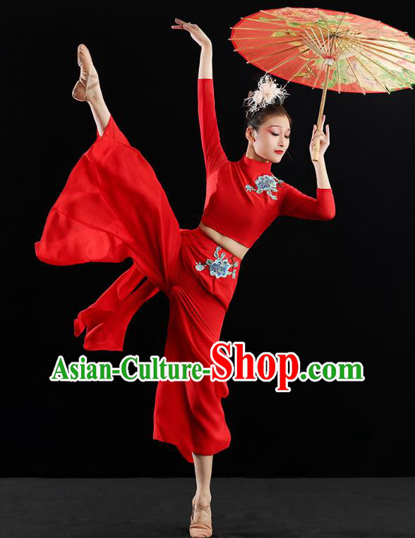 Chinese Traditional Classical Dance Costumes Fan Dance Red Outfits Umbrella Dance Clothing