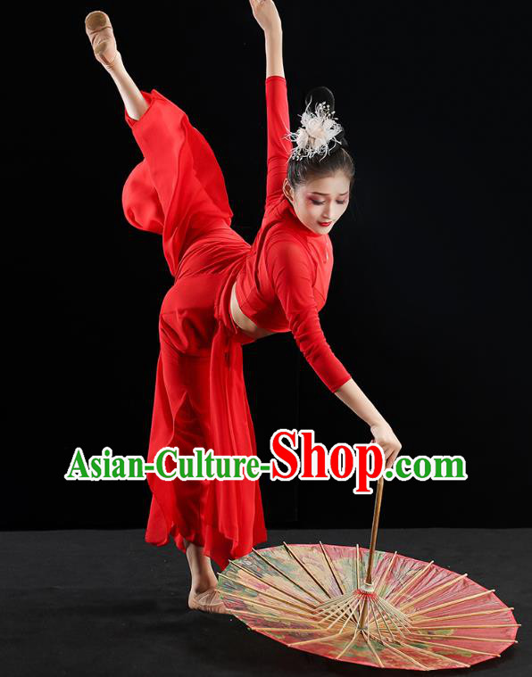 Chinese Traditional Classical Dance Costumes Fan Dance Red Outfits Umbrella Dance Clothing